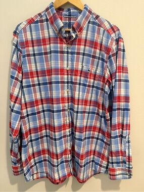 Vineyard Vines OTG Performance Plaid Button Down Shirt Red White Blue Large